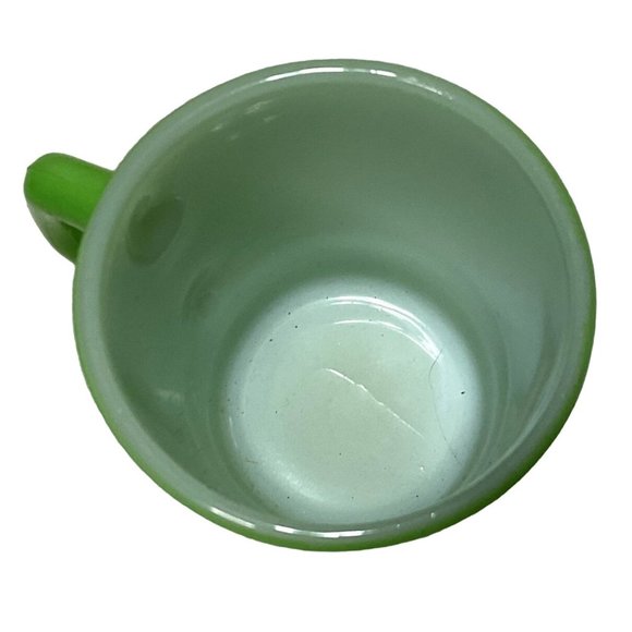 VTG ANCHOR HOCKING GREEN MILK GLASS USA MADE D HANDLE 3.5" TALL OVENPROOF - Picture 3 of 5